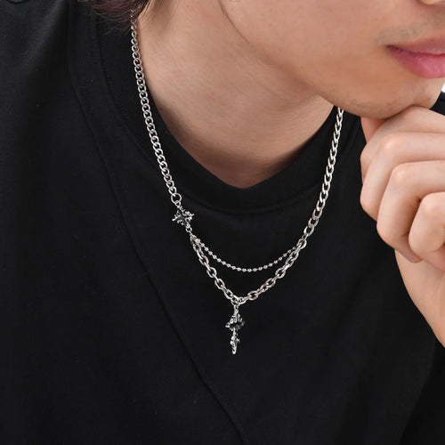 Fused Cross Star Necklace – Trendy Pendant for Men