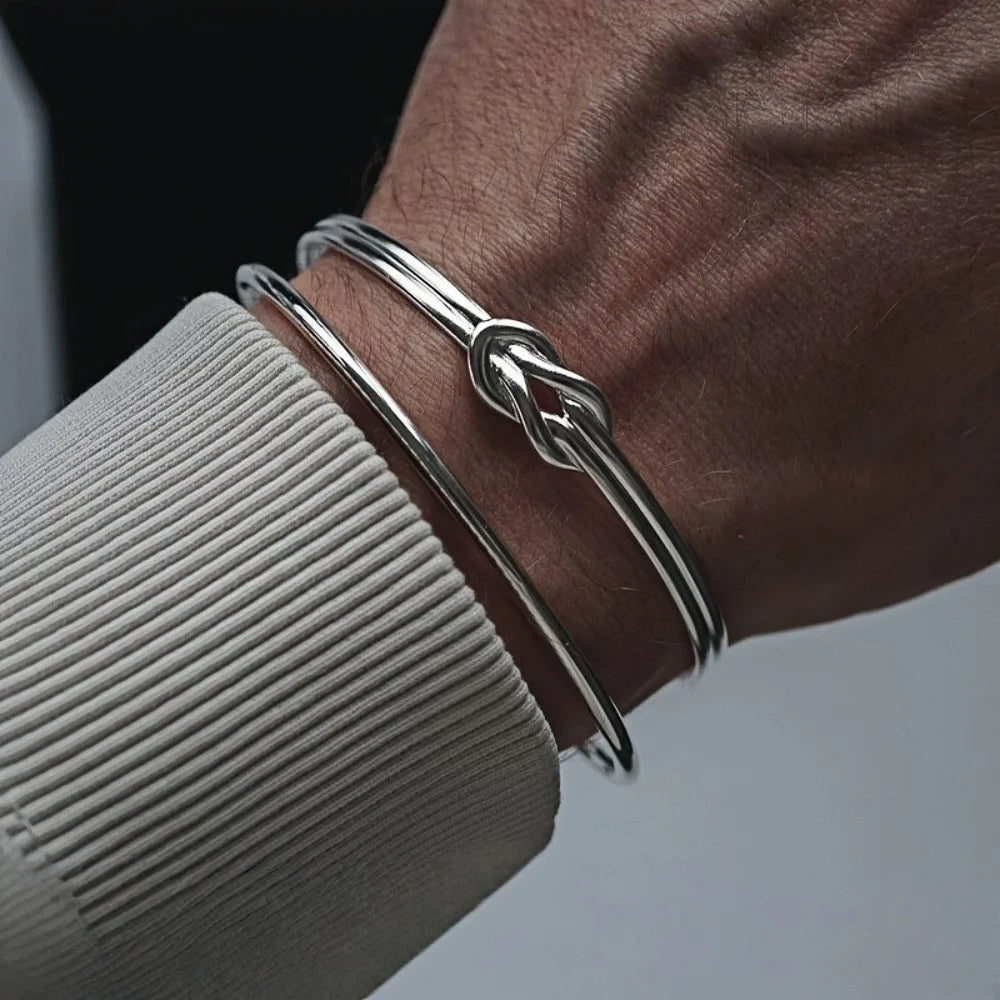 Stainless Steel Knot Bangle – Minimal Open Bracelet for Men
