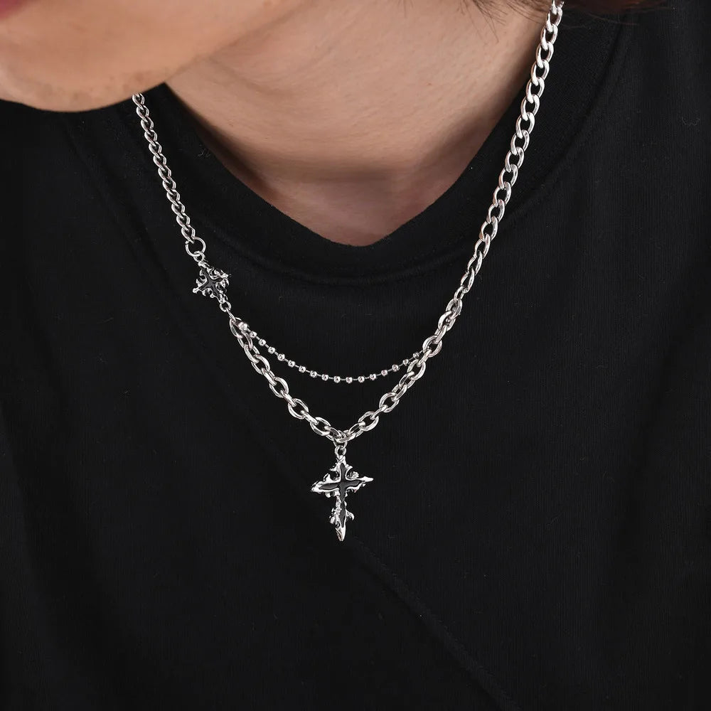 Fused Cross Star Necklace – Trendy Pendant for Men