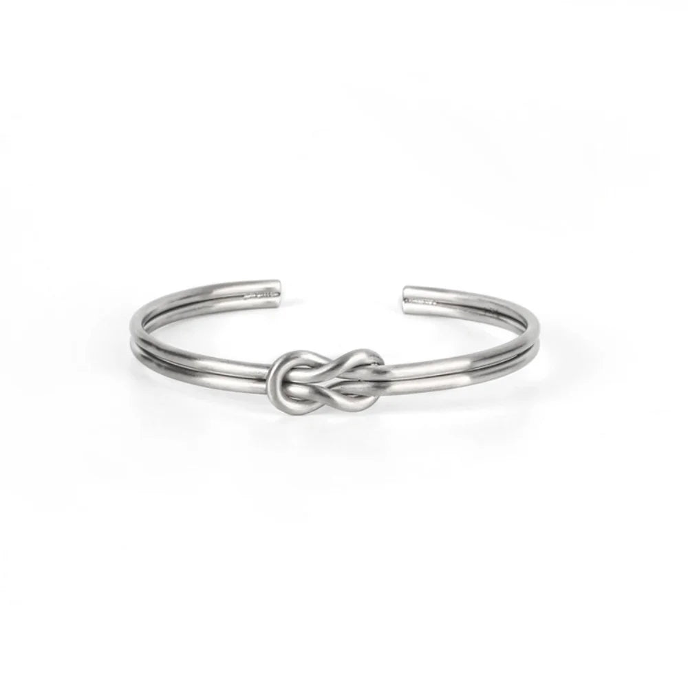 Stainless Steel Knot Bangle – Minimal Open Bracelet for Men