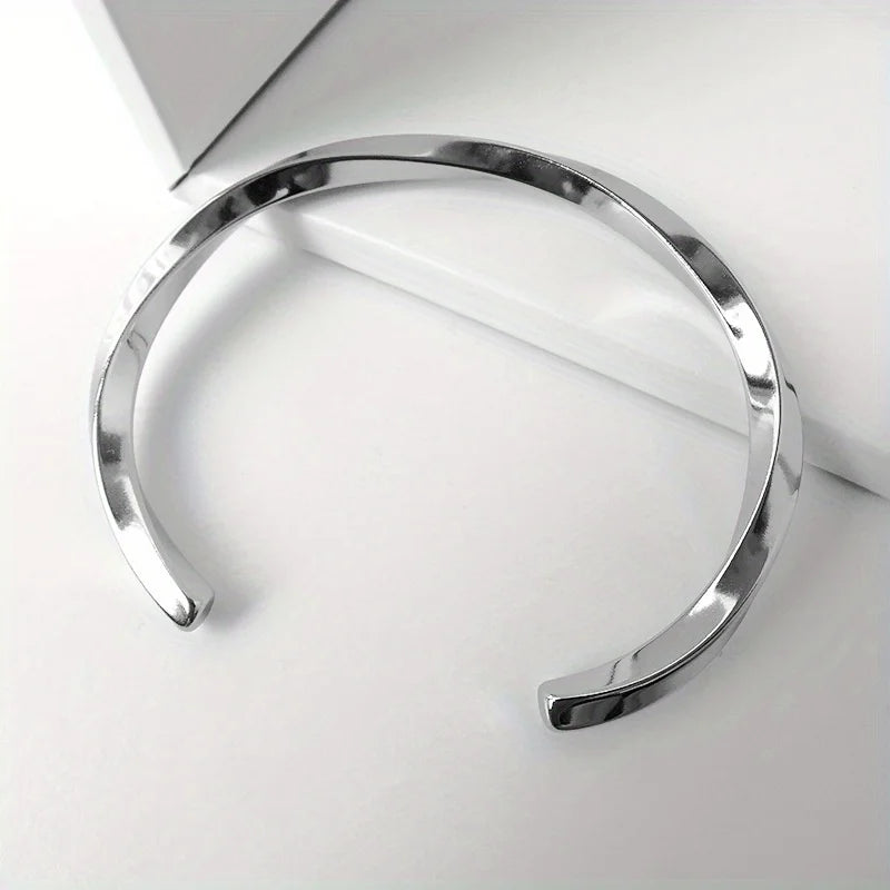 Twisted Stainless Steel Men’s Bangle – Retro Woven Adjustable Bracelet