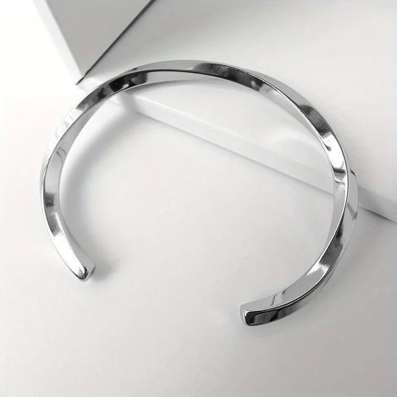 Twisted Stainless Steel Men’s Bangle – Retro Woven Adjustable Bracelet